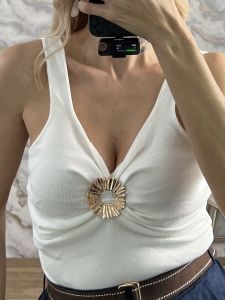 Knitted GoldPin Top-81014/White