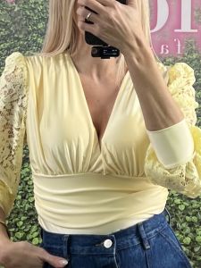 Elastic Bodysuit Lace Sleeves/Yellow