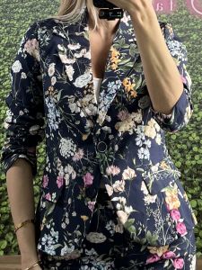 Floral Cotton Blazer-5046/Navy Blue