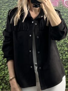 Button Fringe Suede Jacket/Black