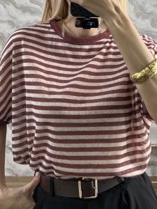 Striped T-Shirt-26338/Burgundy