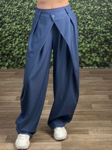 Crossed Button Wide Pants/Blue