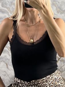 Lace Straps Cotton Top-2075/Black