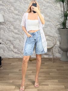 ShortSleeve Crochet Kimono/White
