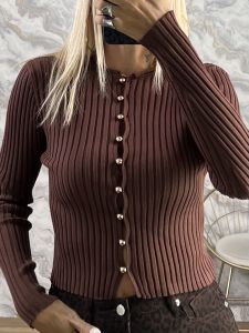 Pearl Gold Buttons Top-77104/Chocolat