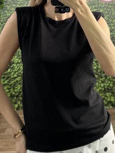 Sleeveless Cotton Pads Top-5774/Black