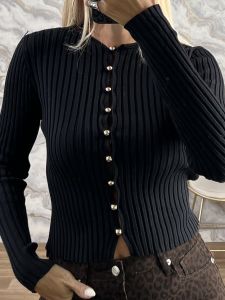 Pearl Gold Buttons Top-77104/Black