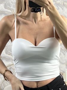 Bust Cups Elastic Crop Top/White
