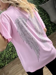 Strassed Wings Viscose T-Shirt/Pink