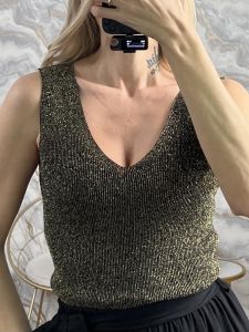 Knitted Lurex Top/Black-Gold