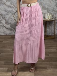 Textured Pleated Maxi Skirt-10279/Pink