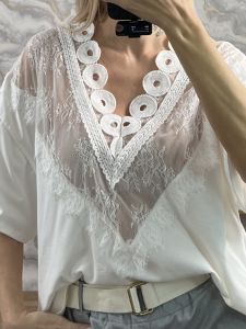 Lace&Circles Cotton Boxy Top/White