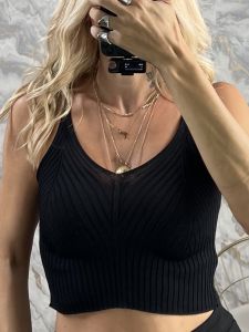 Knitted Viscose Cropped Top/Black