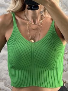 Knitted Viscose Cropped Top/Green