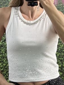 Sleeveless Strass Top/White