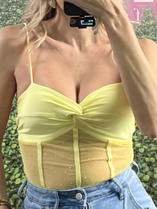 C-Through Strass Bodysuit/Yellow