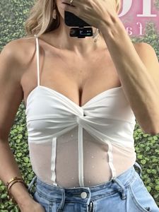 C-Through Strass Bodysuit/White