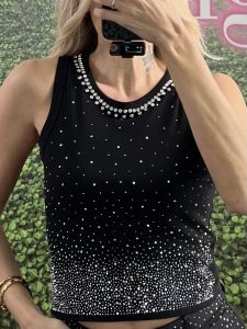 Sleeveless Strass Top/Black