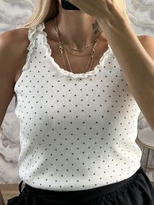 Polka Dot & Lace Rip Top-18728/White