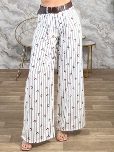 Cherries&Stripes Belt Pants-6834/White