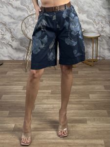 Cotton Floral Belt Zip Kilot-6375/Navy Blue