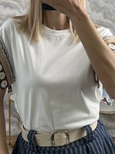 Embroidered Sleeves Cotton T-Shirt/Gold