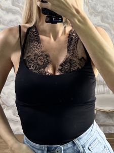 Lace Details Bodysuit-14712/Βlack