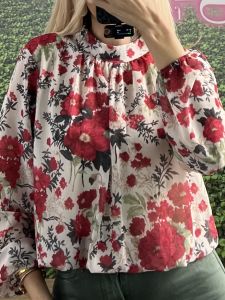Floral Muslin Mock Neck Top/Red