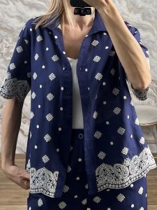 Shortsleeved Embroidered Shirt-80104/Navy Blue