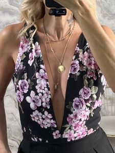 Crep Ve Floral Bodysuit/Black