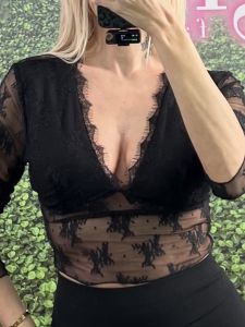 Cropped Lace C-Through Top/Black