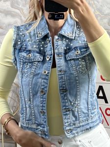 Denim Pearls Vest