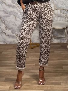 Leopard Viscose Pants-25114/Beige