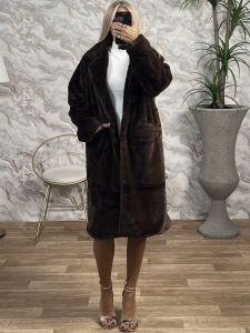Long Fur Coat-1201/Chocolat