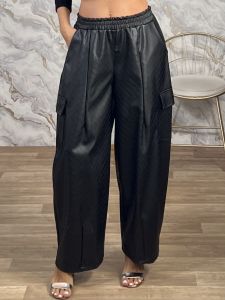 The-Leather Cargo Pants-1083/Black