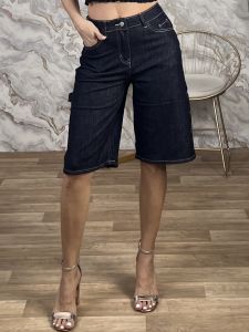 Soft Long Denim Shorts-2295/Dark Blue