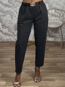 Stripped Belt Pants-37511