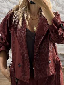 Leopard Leather Jacket-6764/Burgundy