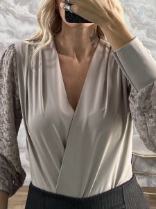 Ton-Lace Sleeves Bodysuit-3454/Mocca