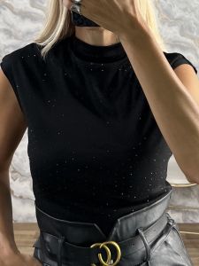 Strassed Elastic Viscose Top-3872/Black