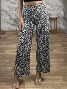 Cotton Elastic Highwaist Pants-1336/Black