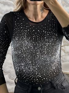 Gyn-Rhinestones Bodysuit-59176/Black