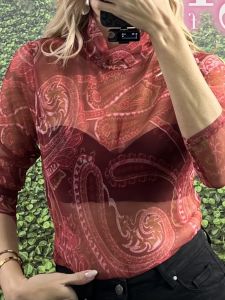 C-Through Paisley Top/Dark Red