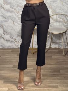 Lok-Viscose Belt Pants-71279/Chocolat