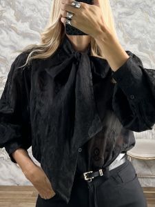 Embroidered BalloonSleeves Shirt-754257/Black