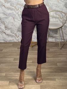 Lok-Viscose Belt Pants-71279/Burgundy