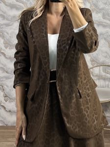 Ton-Matte Leopard Leather Σακάκι-247036/Chocolat