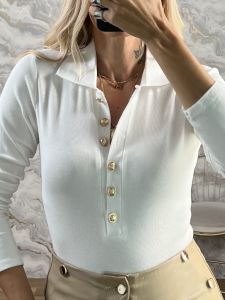 Ton-Golden Buttons Bodysuit-3956/White