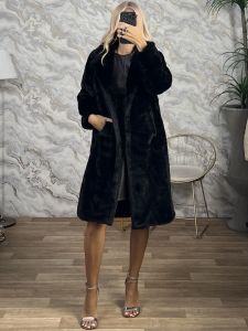 Long Soft Fur Coat Sizes-21841/Black