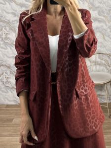 Ton-Matte Leopard Leather Σακάκι-247036/Burgundy